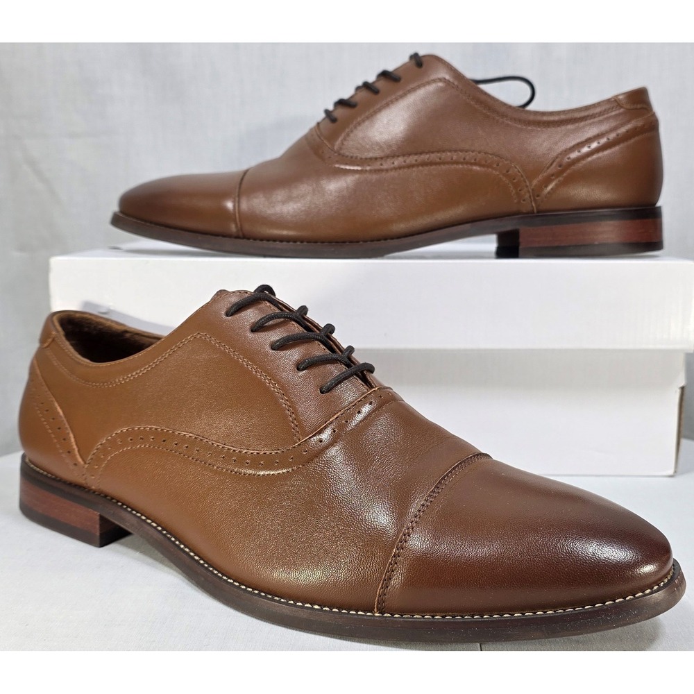 Aldo Ayton Men's Cognac Brown Leather Cap Toe Brogue Oxford Dress Shoes Size 14‎